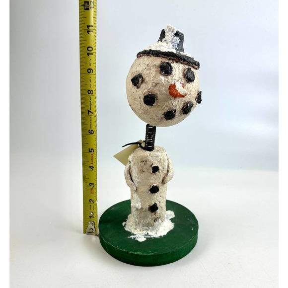Vintage Paper Mache Handmade Snowman With Springy Neck Bobble Head - Picture 9 of 10